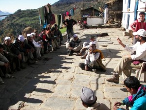 Rajnish from Avani talking with Jhuni villagers