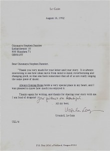 Ursula LeGuin writing about the DRAGONY fable. A letter to me from 1992 Ursula LeGuin writing about the DRAGONY fable. A letter to me from 1992